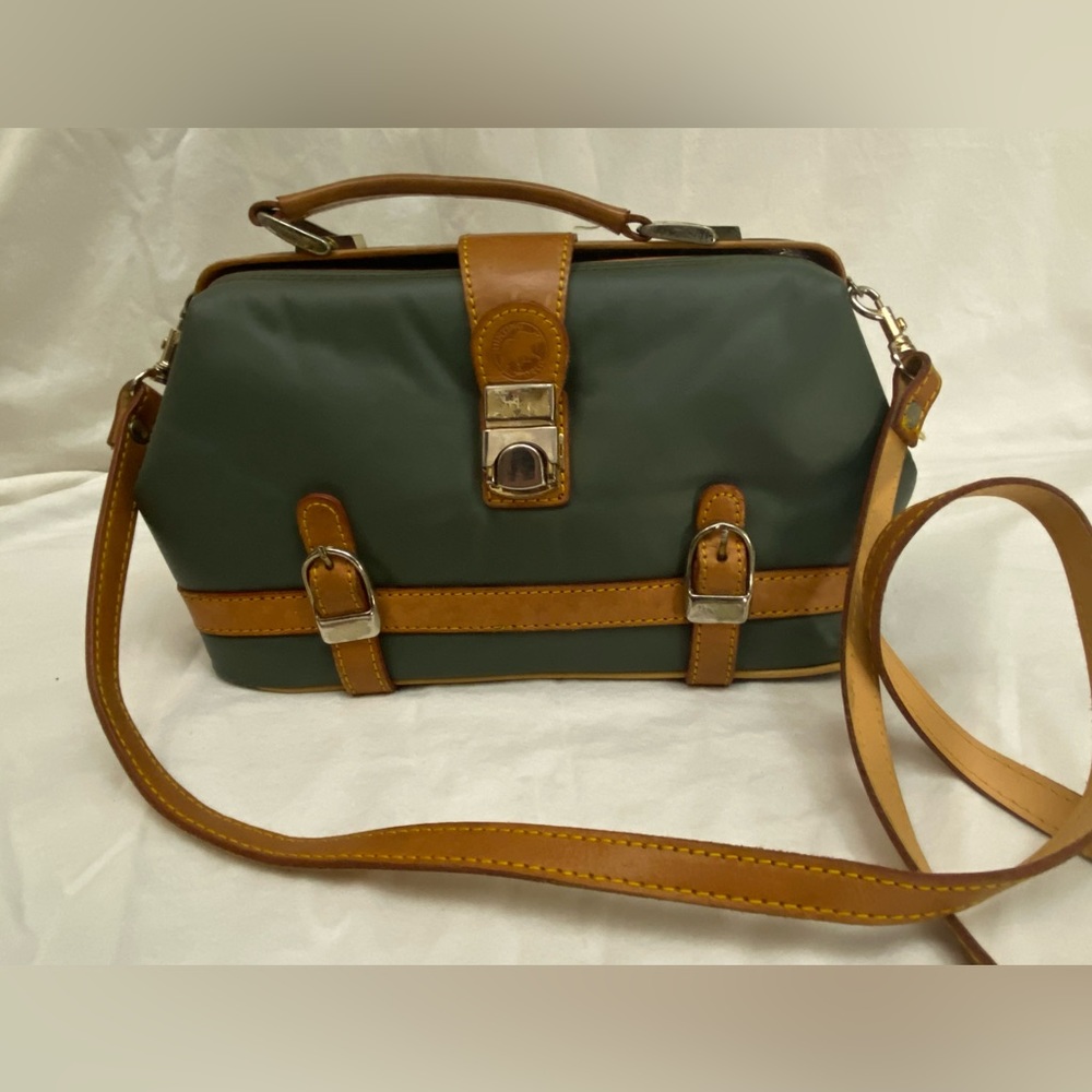 Hunting World Vintage Sage Green Frame Opening CrossBody or Top Handle Handbag.